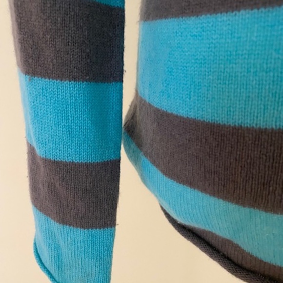 Autumn Cashmere 100% Stripe Beaded Long Sleeve Tunic Sweater Turquoise Gray - Picture 5 of 10